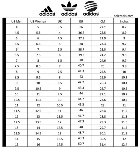 Adidas shoes size chart unisex